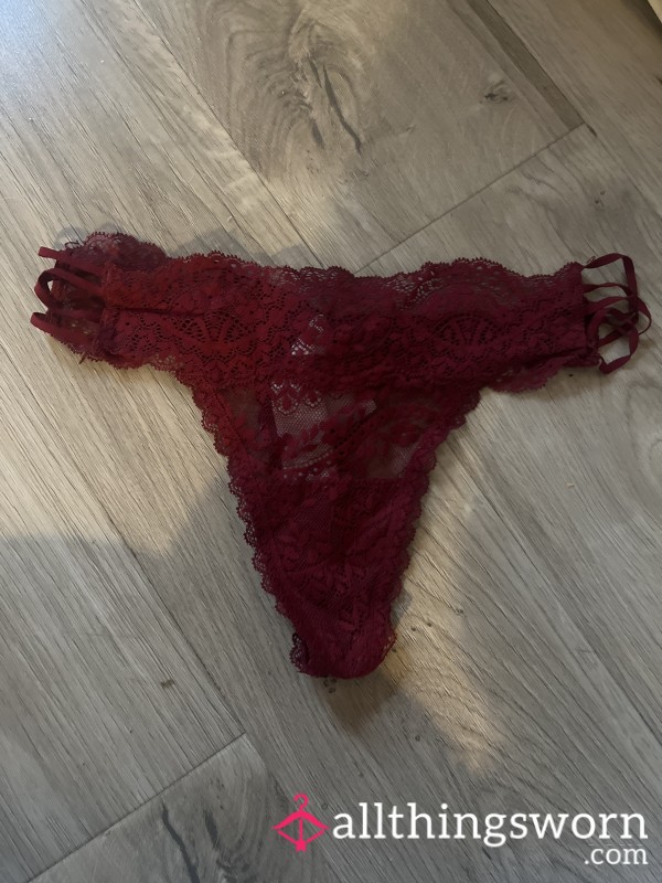 Dark Red Lace Thong