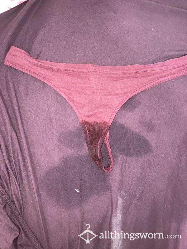 Dark Red Pi*s Pantie Used While Masturbating