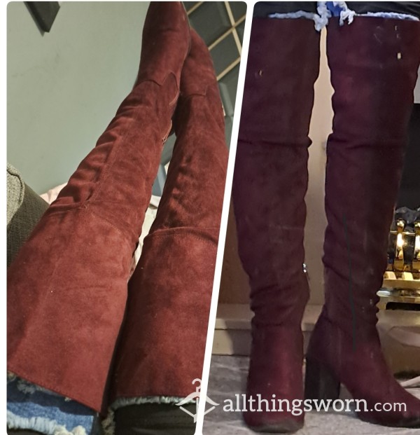 Dark Red Suede Over Knee Boots 6 👢