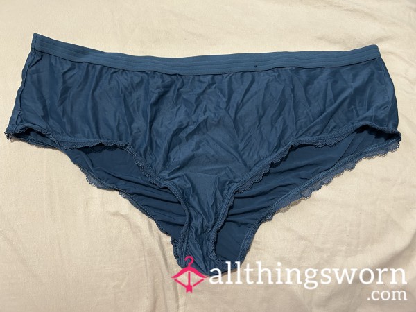 ~DARK TEAL SOFT SATIN LACE TRIM CHEEKY PANTY~