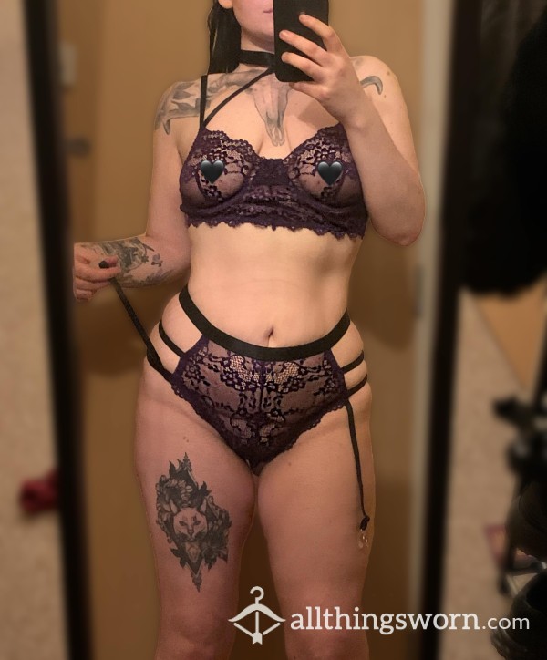 Deep Purple Lace Panties & Bra Set