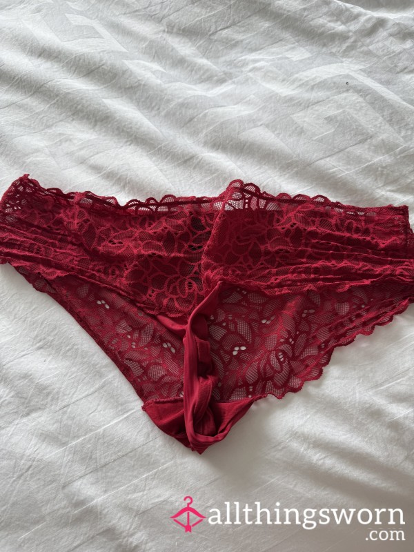 Deep Red Lace Panties Wore By Your MILF