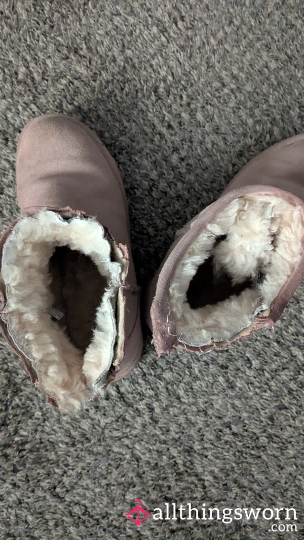 Destroyed Baby Pink Bear Fuzzy Boots