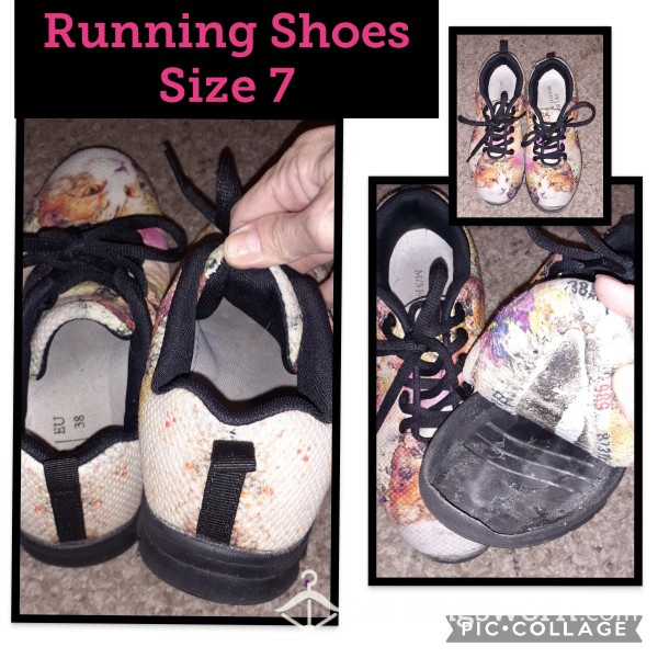 Destroyed Running Sneakers - Cat Print