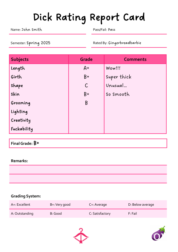 D*ck Rating Report Card