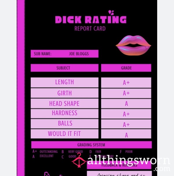 D*ck Rating Score Card