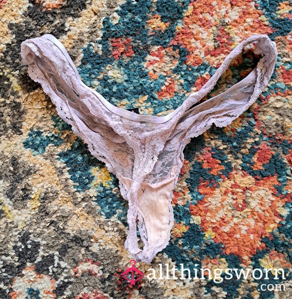 Dingy Pale Pink Thong. Very Worn. Size Small Lacey Thong | 4 Saves 📌 As Of Mar. 1