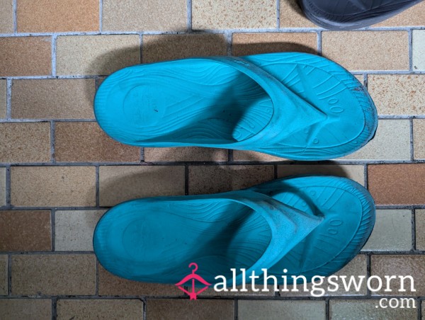 Dirty Old Blue Flip Flops