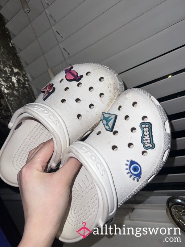 Dirty White Crocs Covered In Mud