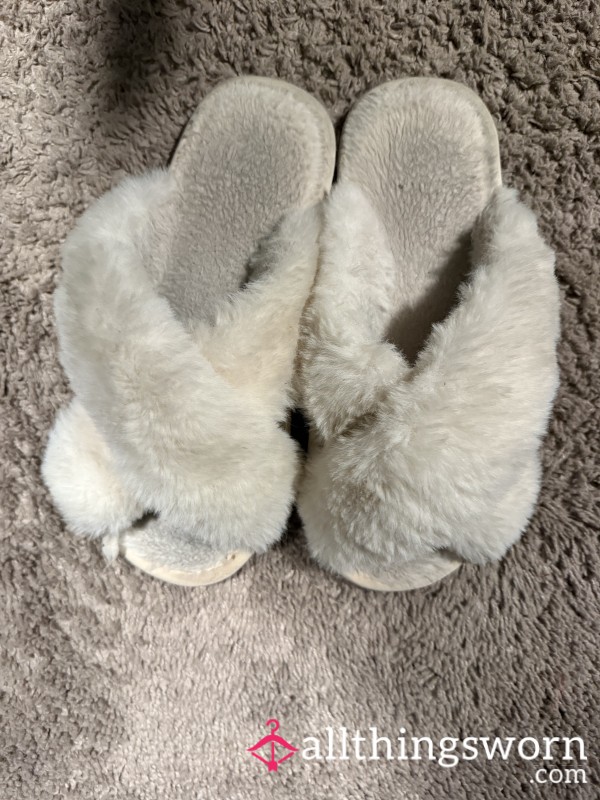 Dirty White Fluffy Slippers