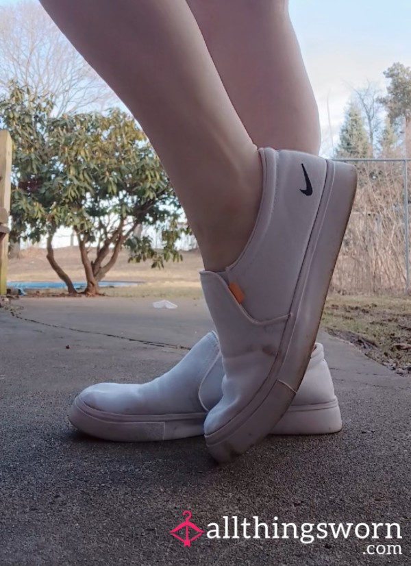 Dirty White Nike Court Royale Slip On Stinky Flat Shoes.