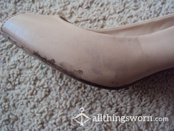 Dorothy Perkins Ladies Nude High Heel P**p Toe Shoes Size 5 Well Worn And Dirty