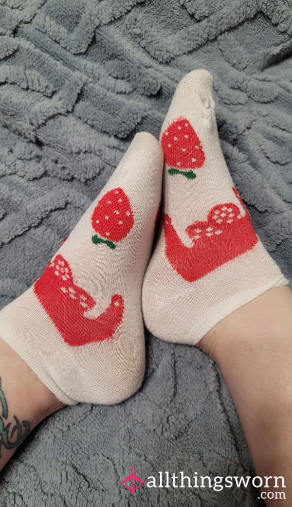 Drippy Strawberries White Low Cut Ankle Socks - Free US Shipping