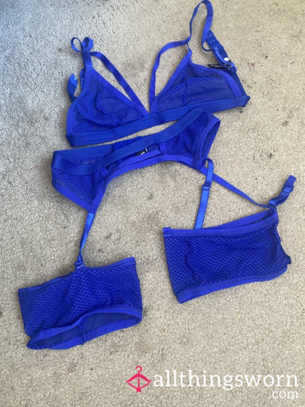 Electric Blue Bra And Garter Set