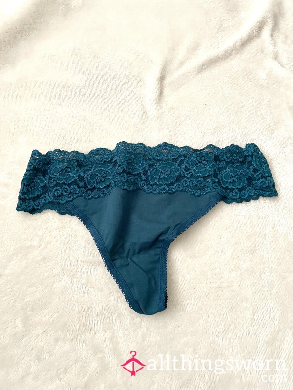 *SOLD* Emerald Green Laced Cotton Thong | 24HR Wear Included