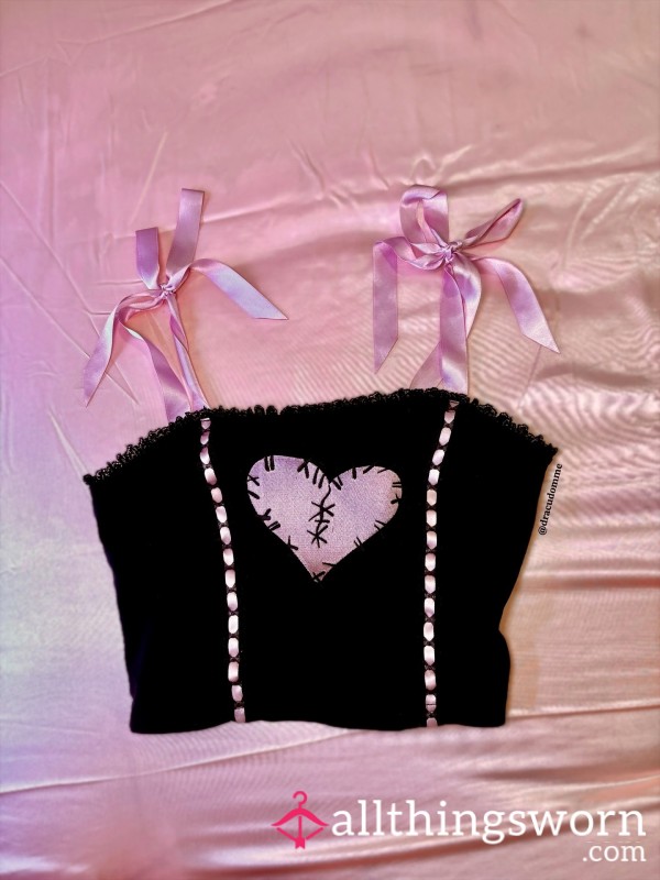 Emo Stitched Broken Heart Crop Top