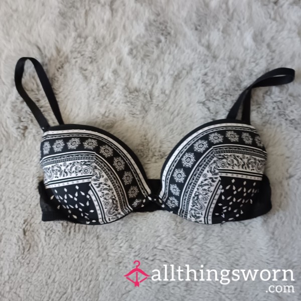 Ethno Print Bra Black And White