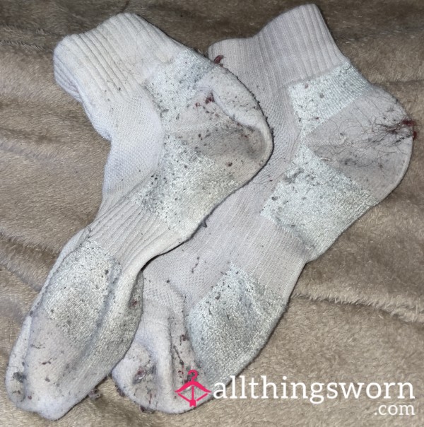 Extra Thick Well-worn Old White Hairy Trainer Socks