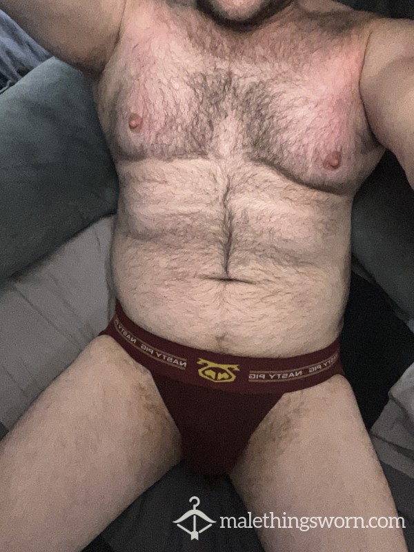 Extremely Worn NastyPig XXX ‘Collegiate’ Collection Jock Strap (Burgundy & Yellow)