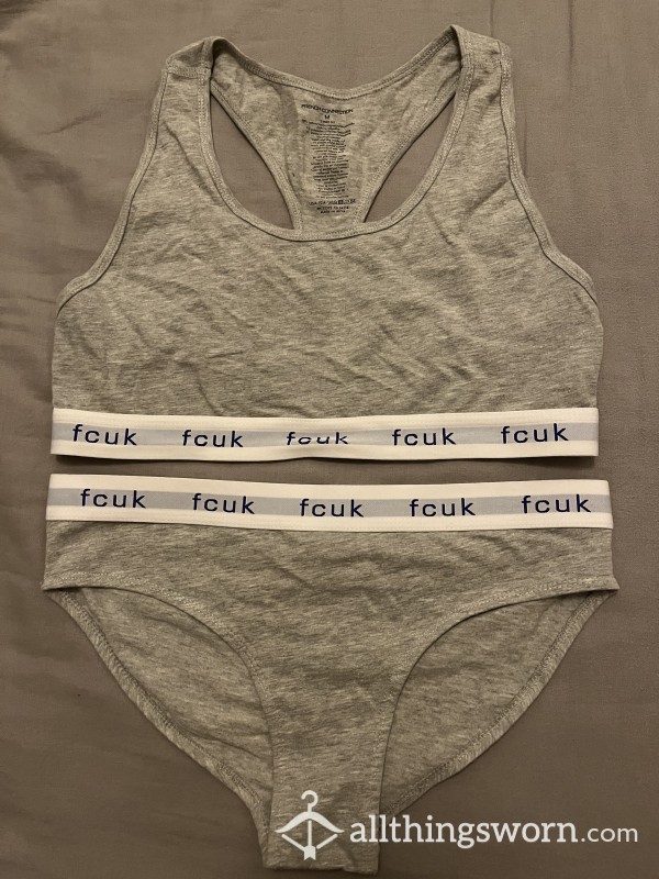 FCUK Grey Sports Bra Set