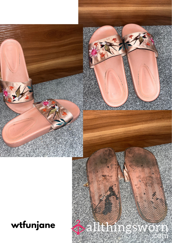 Filthy Bottomed Dusty Pink Satin Slides