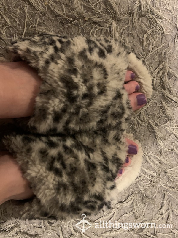 Filthy Black Leopard Print Slippers