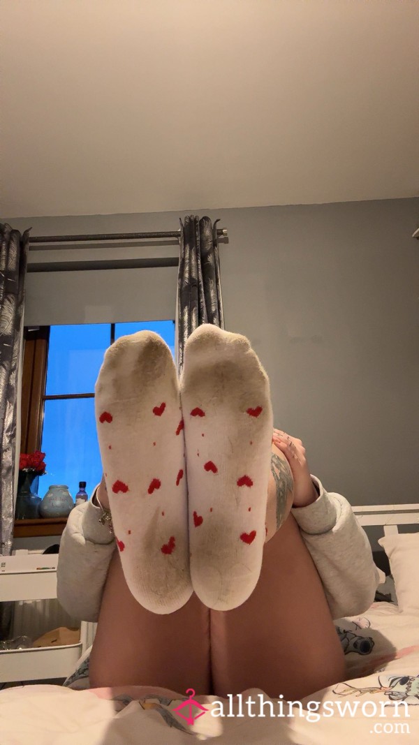 Filthy S**y White Socks With Red Hearts