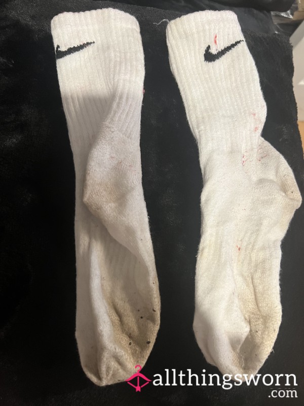 Filthy Sweaty Dirty White Nike Socks