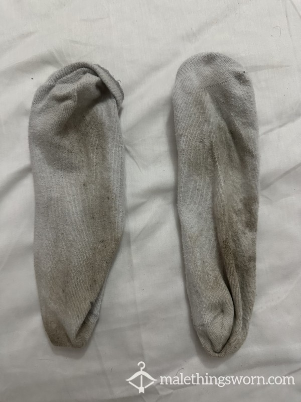 Filthy Well-worn White Trainer Socks.