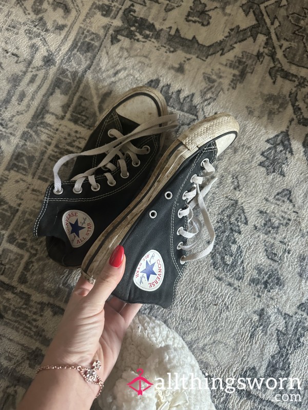 Filthy Worn Black Converse Size 5