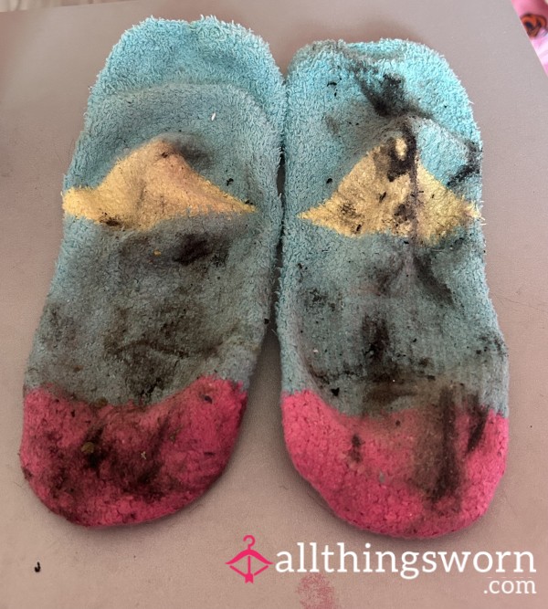 Filthy Worn Old Fluffy Socks Covered In Dirt