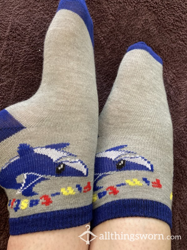 Fin-Tastic Grey And Blue Socks With A Shark