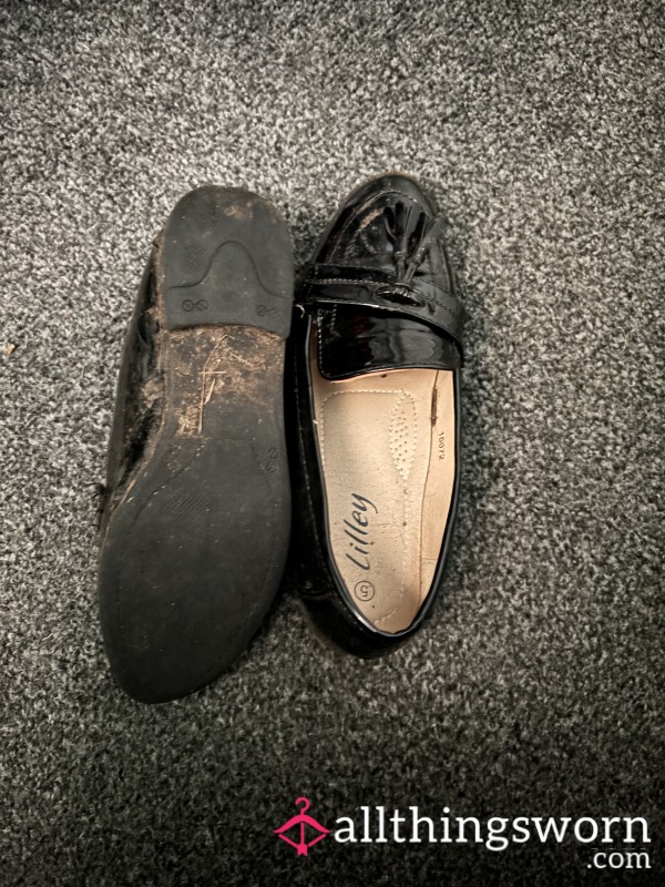 Flat Black Shoes Very Worn