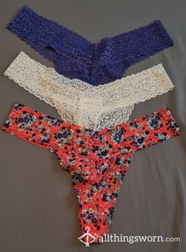 Flor*l And Plain Lace Thongs