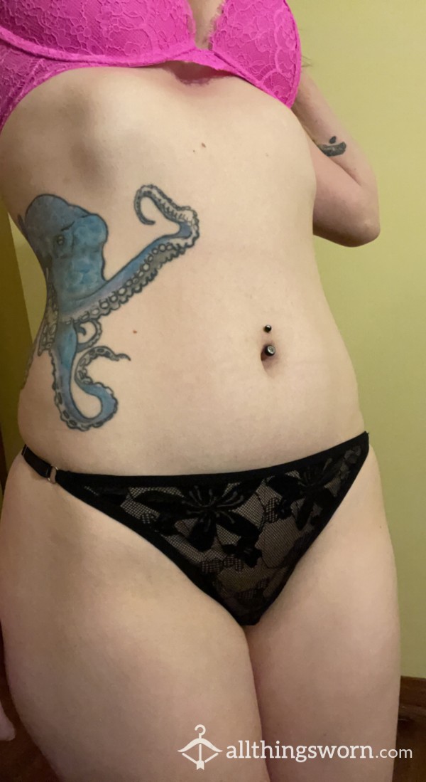 Flor*l Black Lace Thong