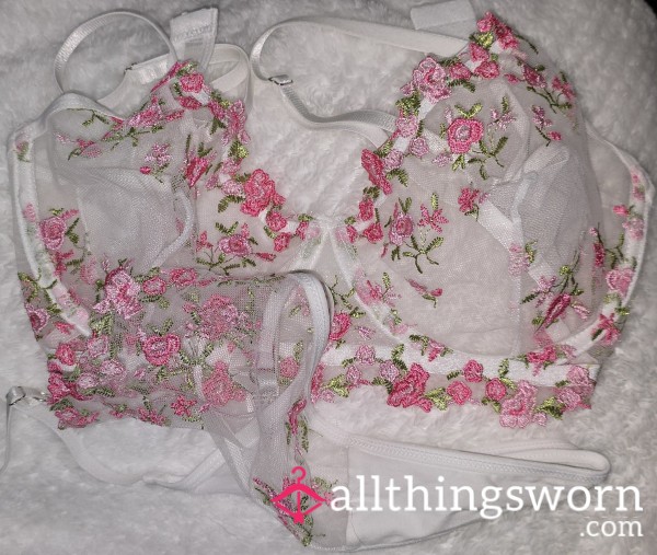 Flor*l Sheer Bra And Panty Set