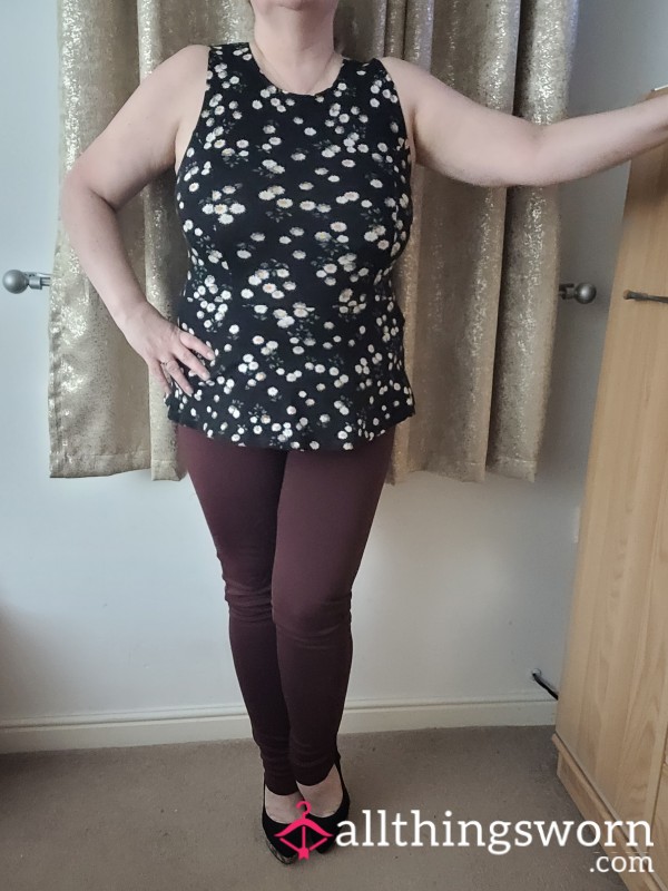 Flower Top And Burgundy Leggings