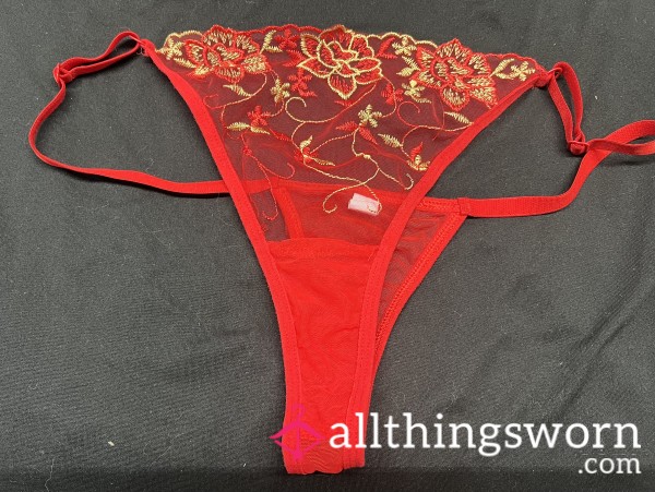 Flowery Red Lace Thong