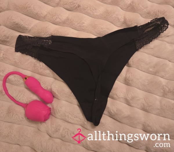 Freshly Played In Panties.. Satin Thong With Wide Lace Waist Band