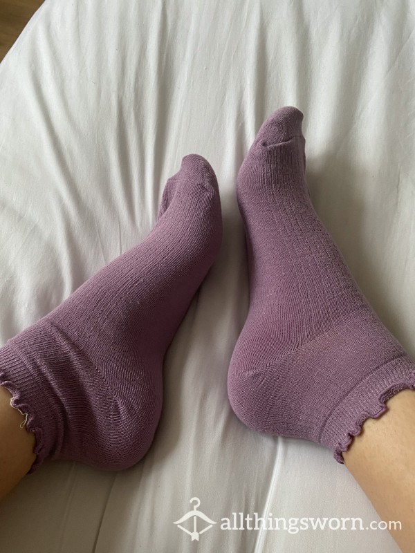 Frilly Purple Ankle Socks, 48hr Wear