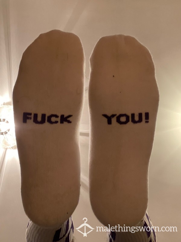 F**k YOU! SSS World Corp. White Sports Crew Long Socks - Ready To Be Customised For You