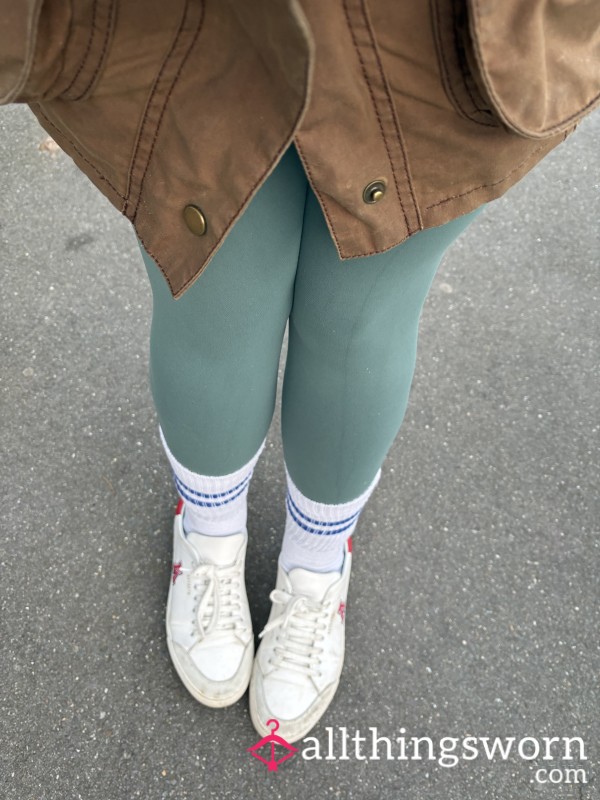 Full Body Shots In Matching Green Lyrca - Leggings And Crop Top