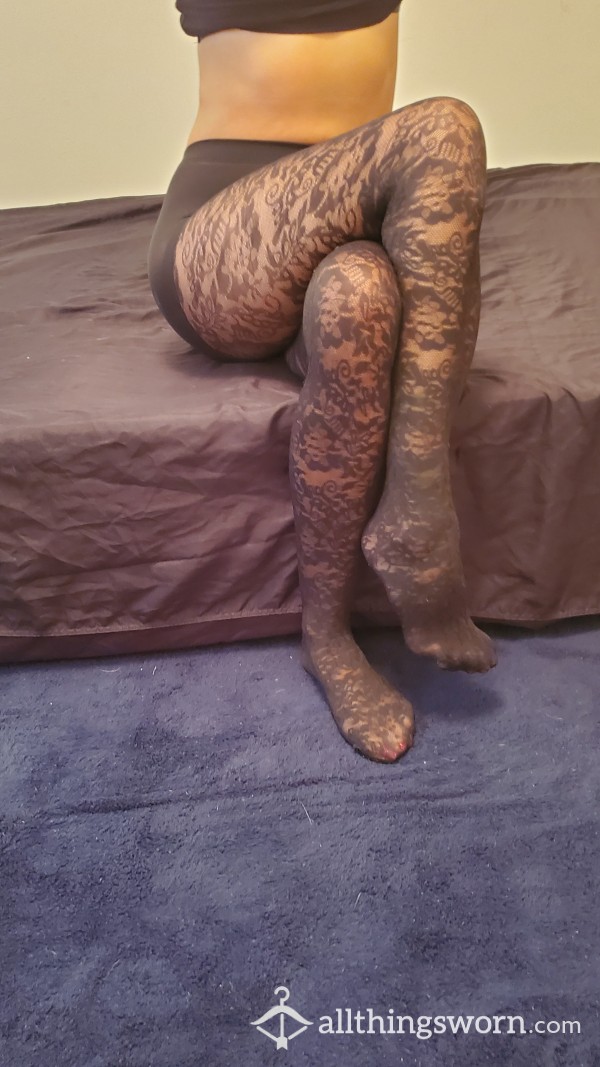 Full Length Flowered Fishnets