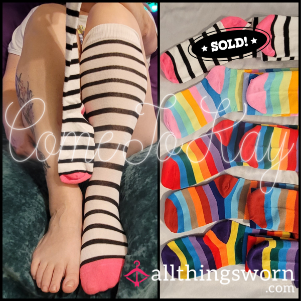 🧦Fun And Colorful Knee High Striped Rainbow Socks - Pick Your Pair🧦