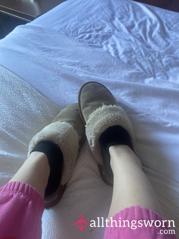 Furry Slippers, Worn For Years With And Without Socks