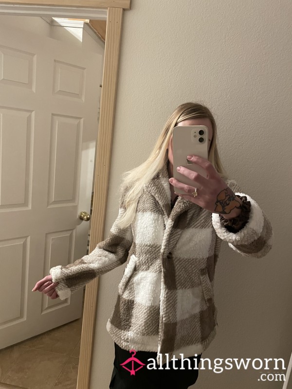 Fuzzy Brown Plaid Jacket