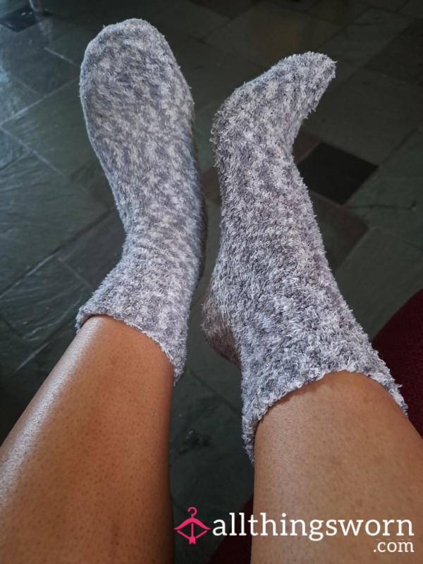 Fuzzy Gray And White Tube Socks