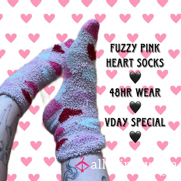 Fuzzy Pink Heart Socks - 48hr Wear - Vday Special ❤️