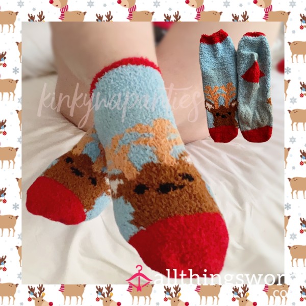 Fuzzy Reindeer Socks - Includes 2-day Wear & U.S. Shipping