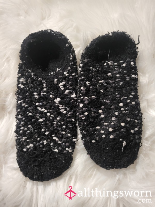 *FUZZY SOCKS* Black Liners Shaped Thick Slipper Socks